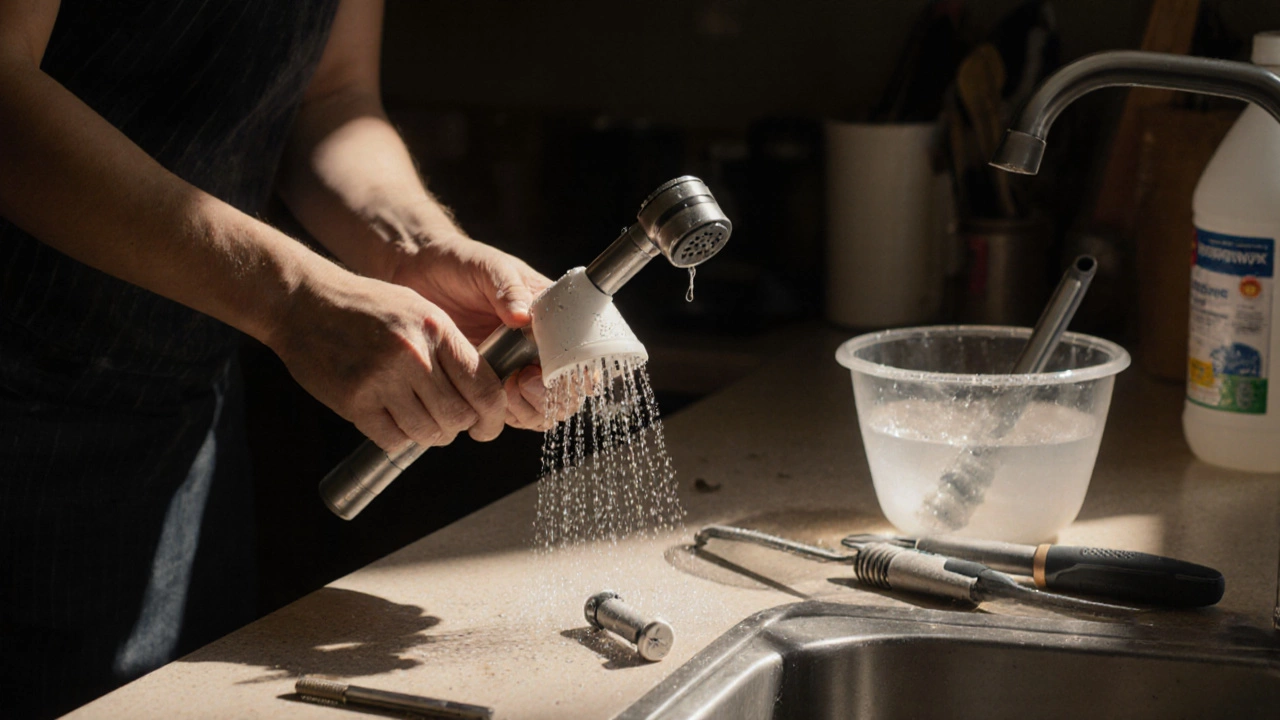 Inspecting a cracked dishwasher spray arm in daylight