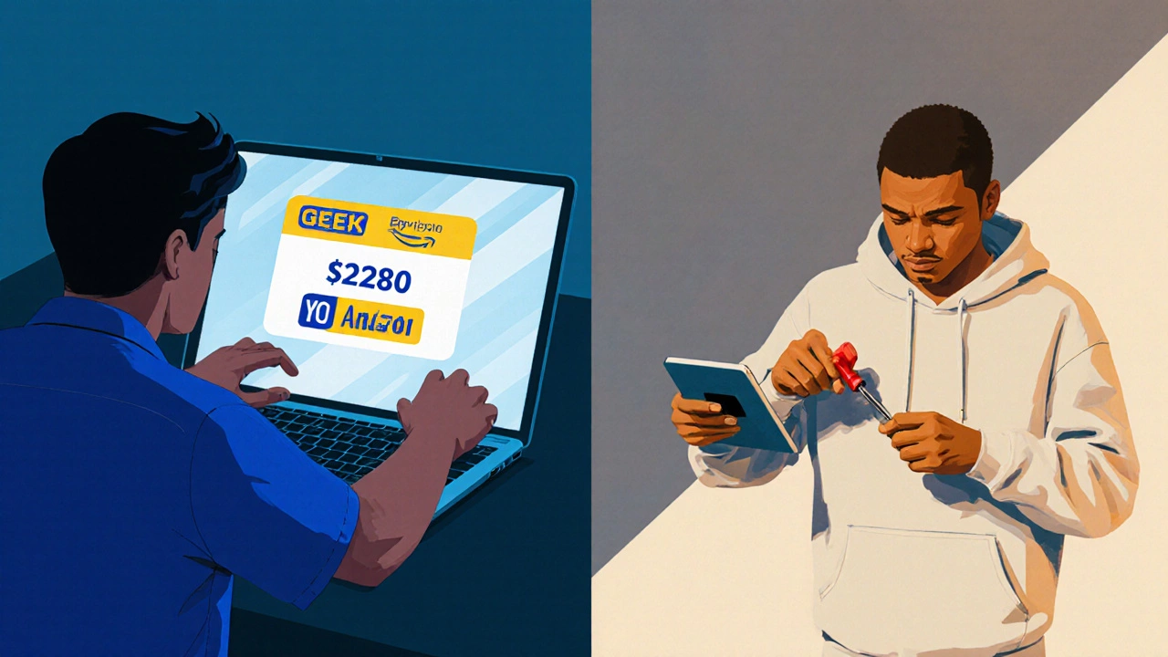 Split scene: professional repair vs. DIY fix with price comparison.