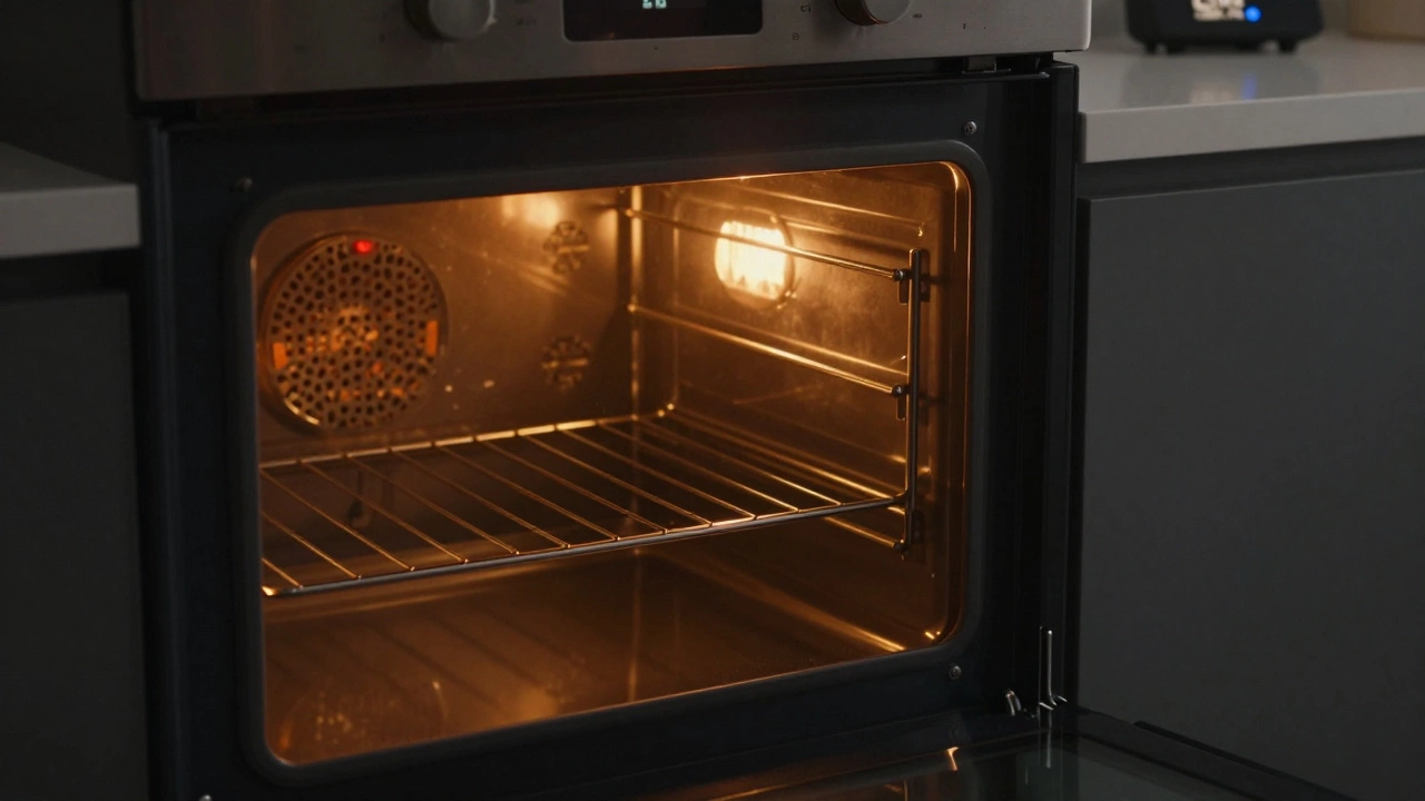 Oven element glowing unevenly, partially lit while the rest remains dark.