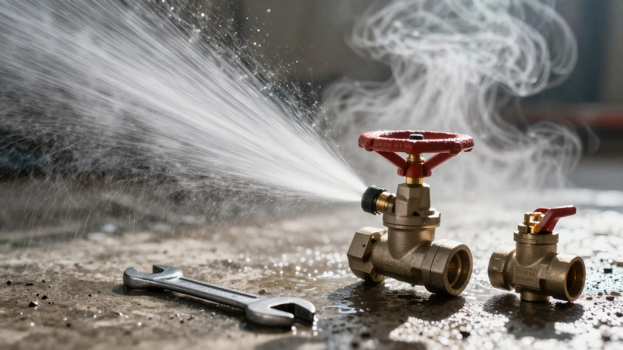 Pressure relief valve spraying steam and water, highlighting a critical safety feature.