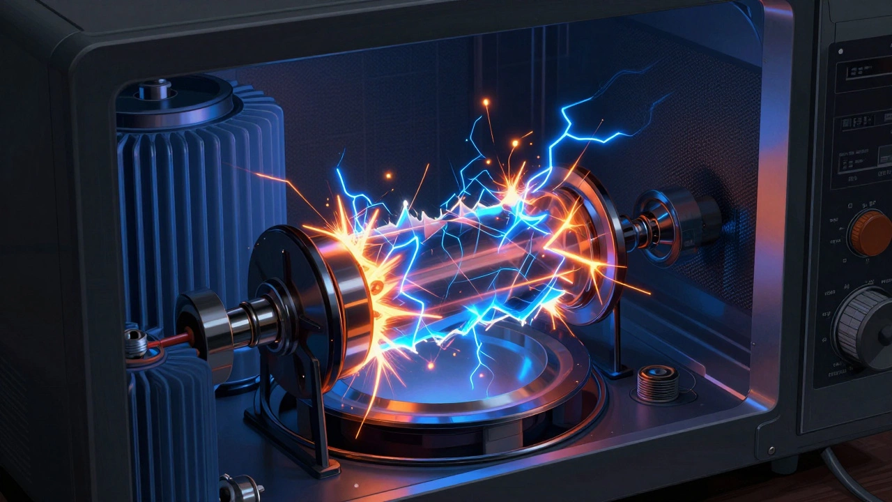 Conceptual illustration of an electrical arc inside a magnetron tube