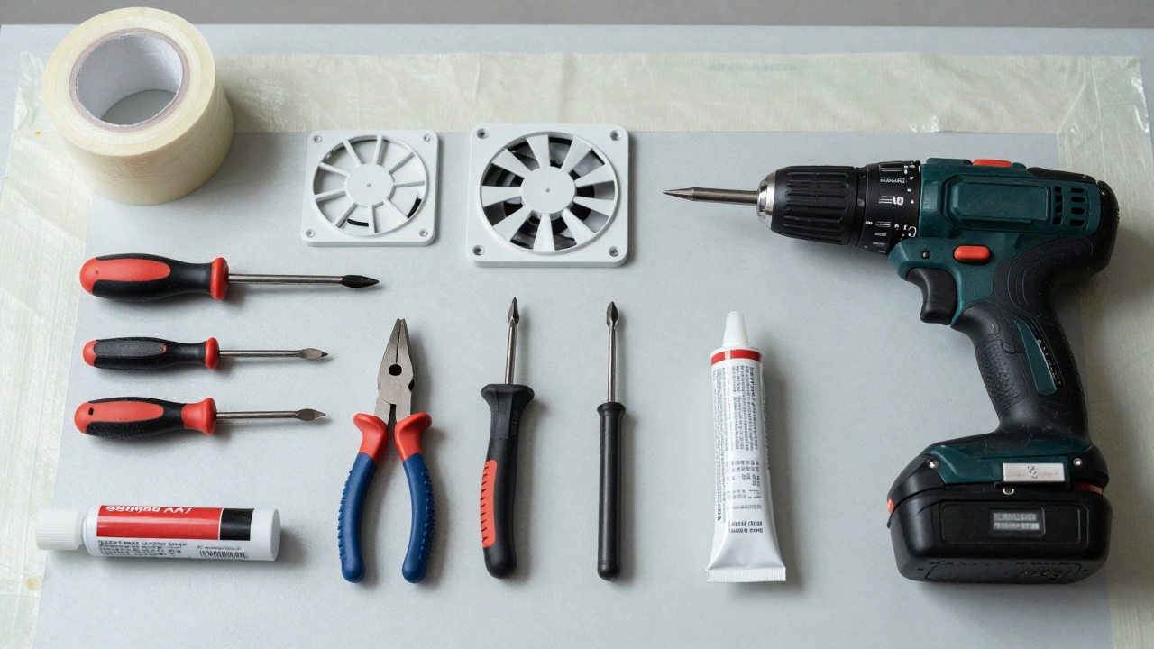 Tools and new extractor fan ready for installation