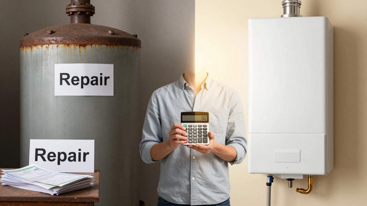 Comparison of old boiler repair costs versus new efficient unit