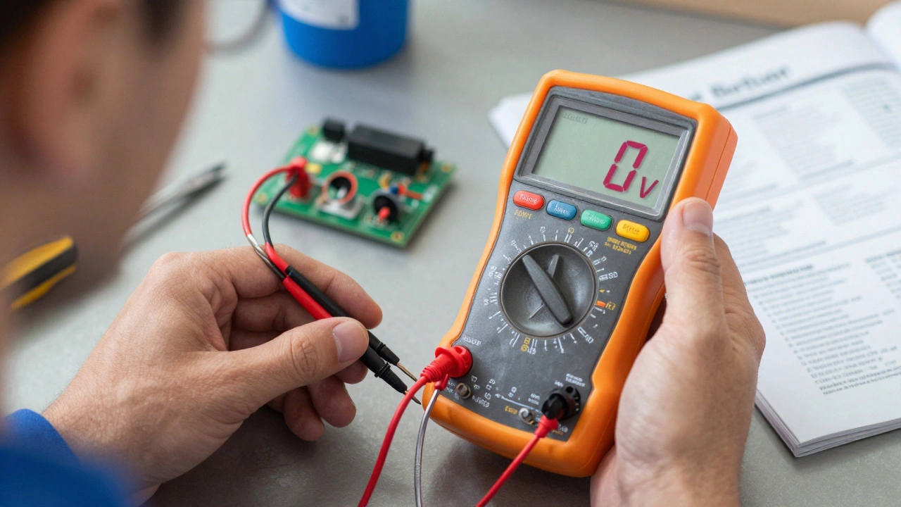 Multimeter showing zero voltage on oven wiring