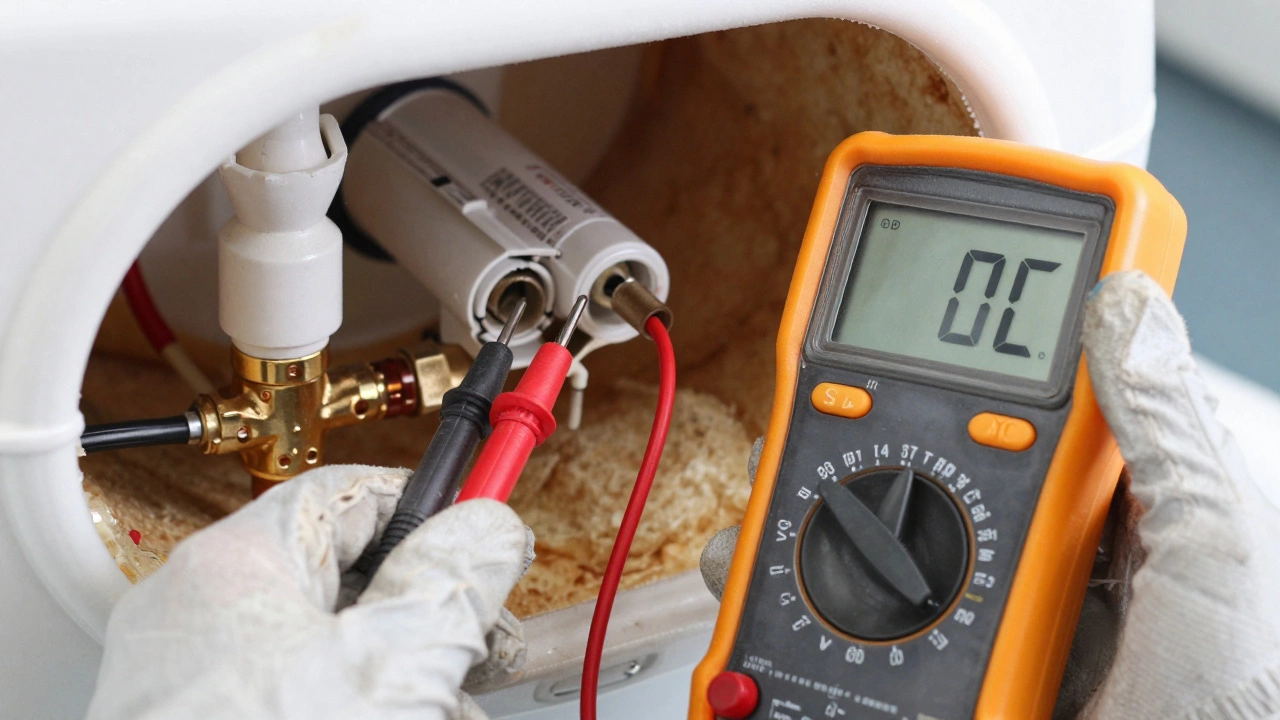 Multimeter testing bad water heater element terminal
