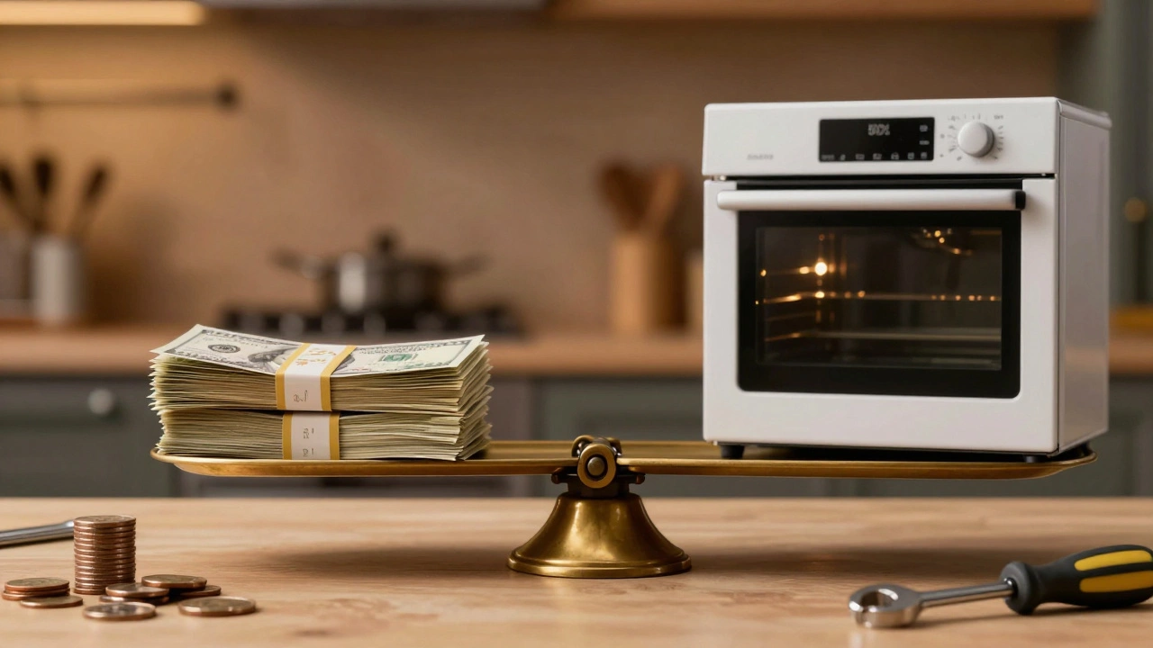 Scale balancing repair costs against the price of a new oven