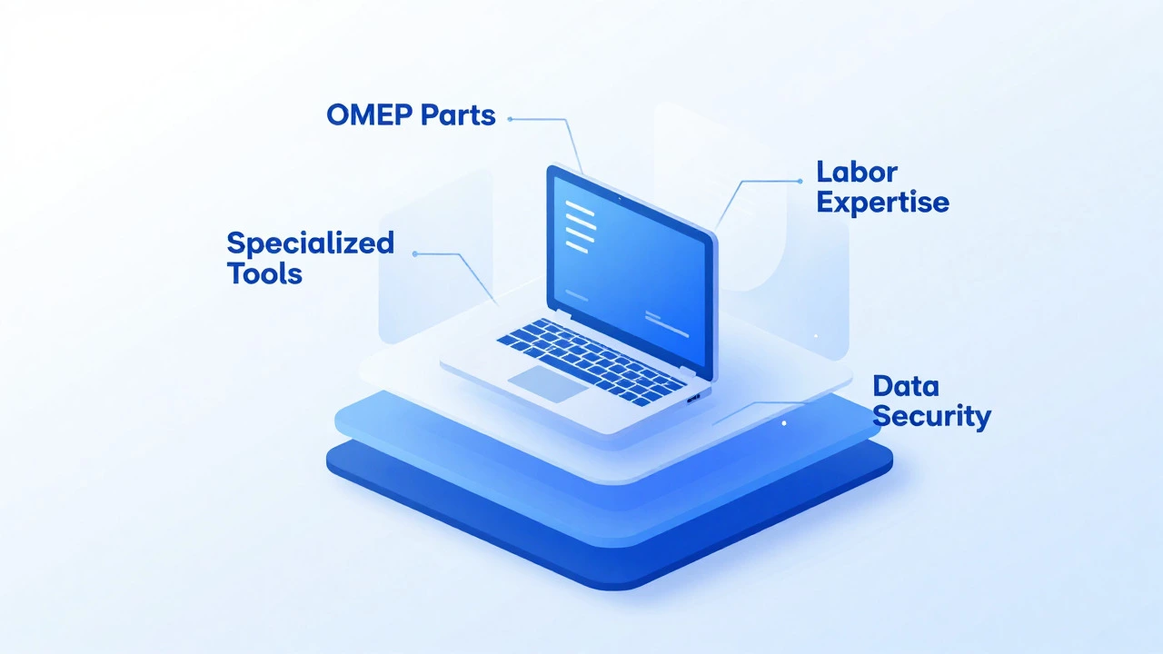 Abstract graphic showing layers of laptop repair costs