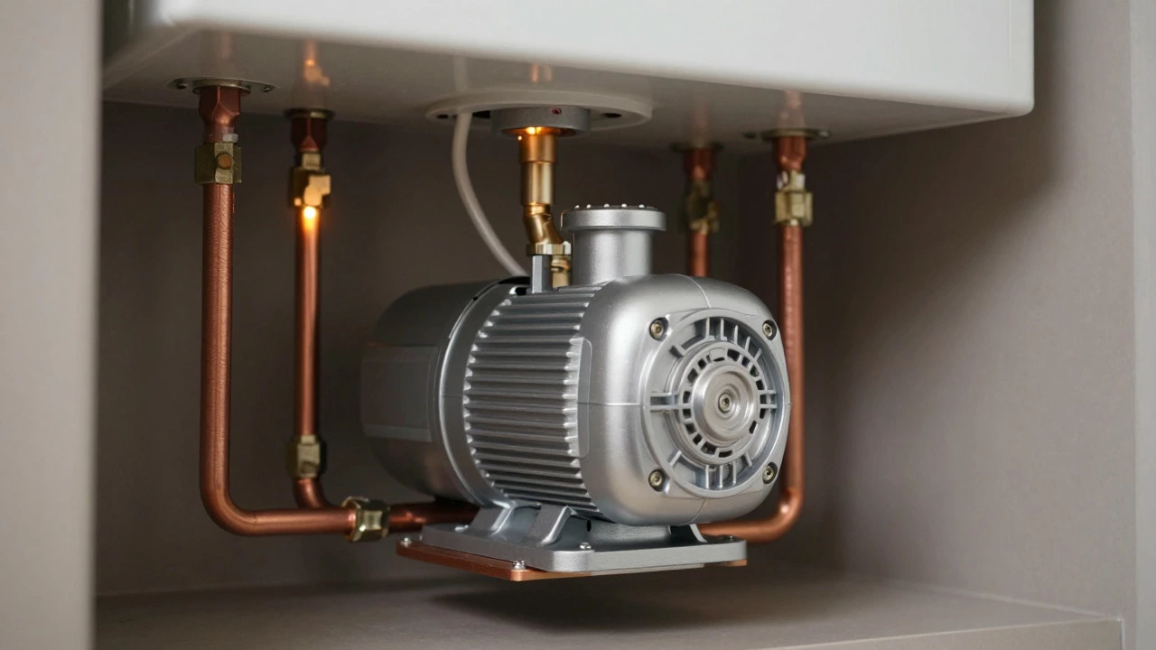Recirculation pump installed in a wall connecting copper pipes