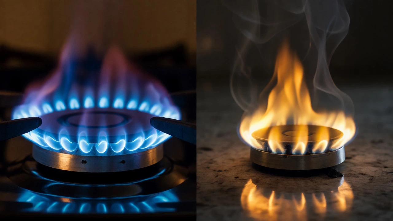 Comparison of blue healthy flame vs yellow faulty flame