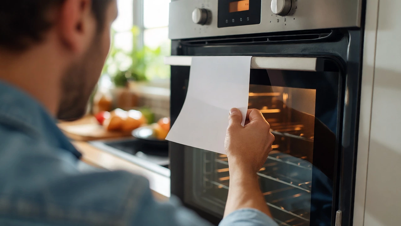 Hand testing oven door seal integrity using a piece of paper