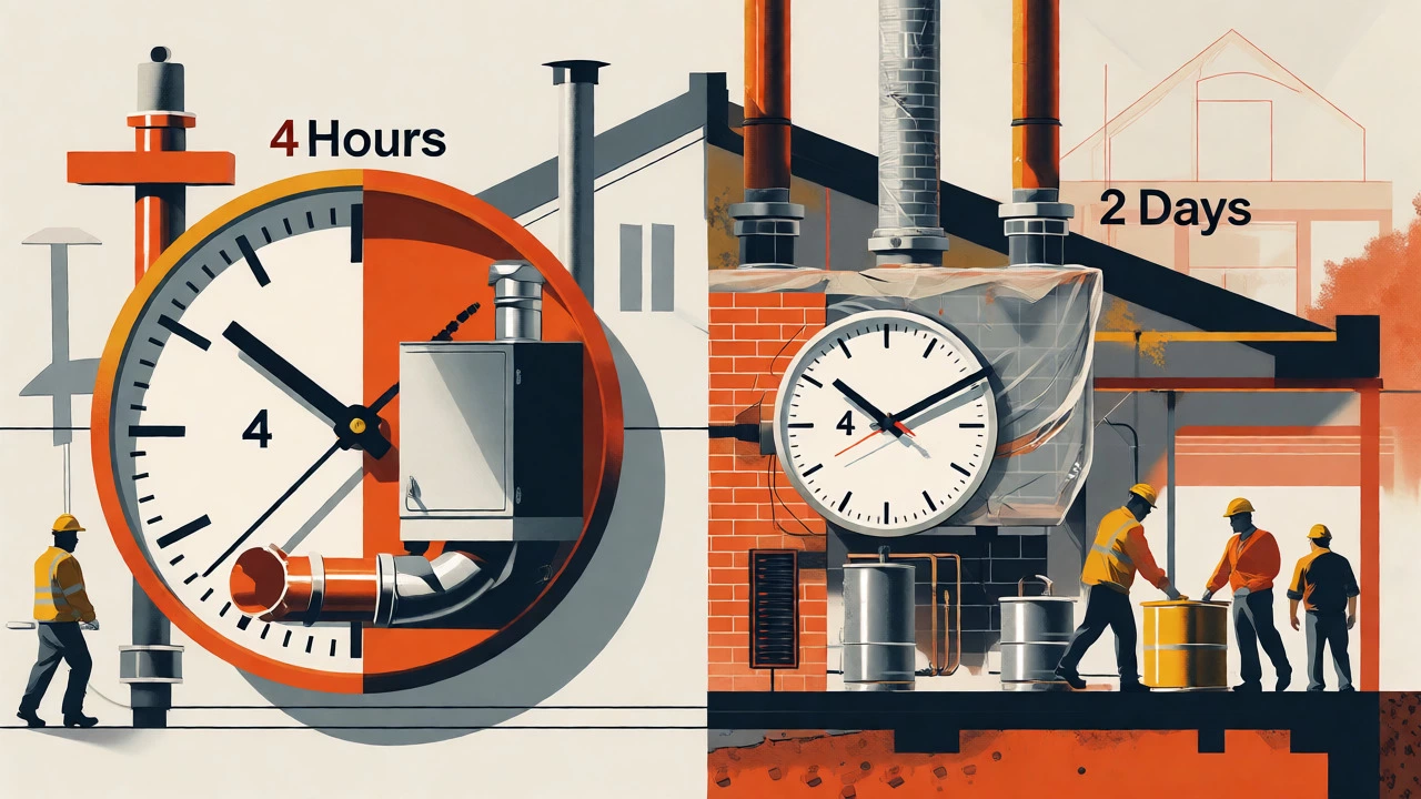Illustration comparing short and long boiler installation timelines
