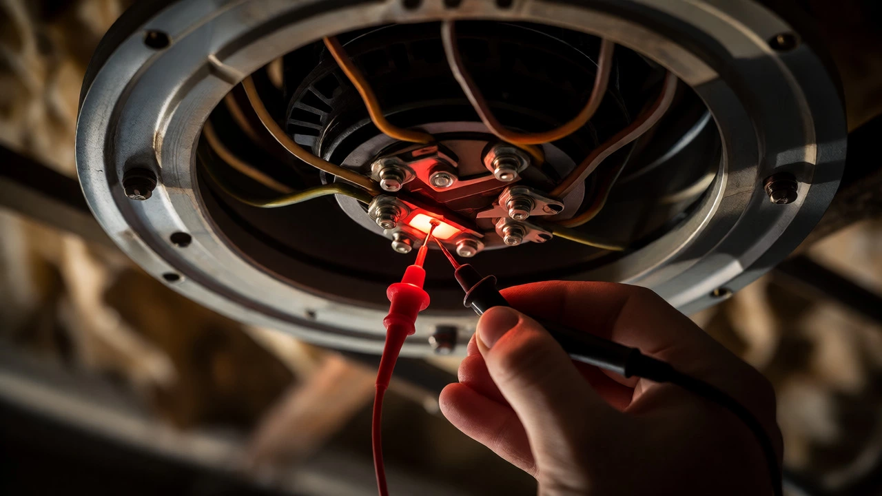 Multimeter testing extractor fan motor terminals