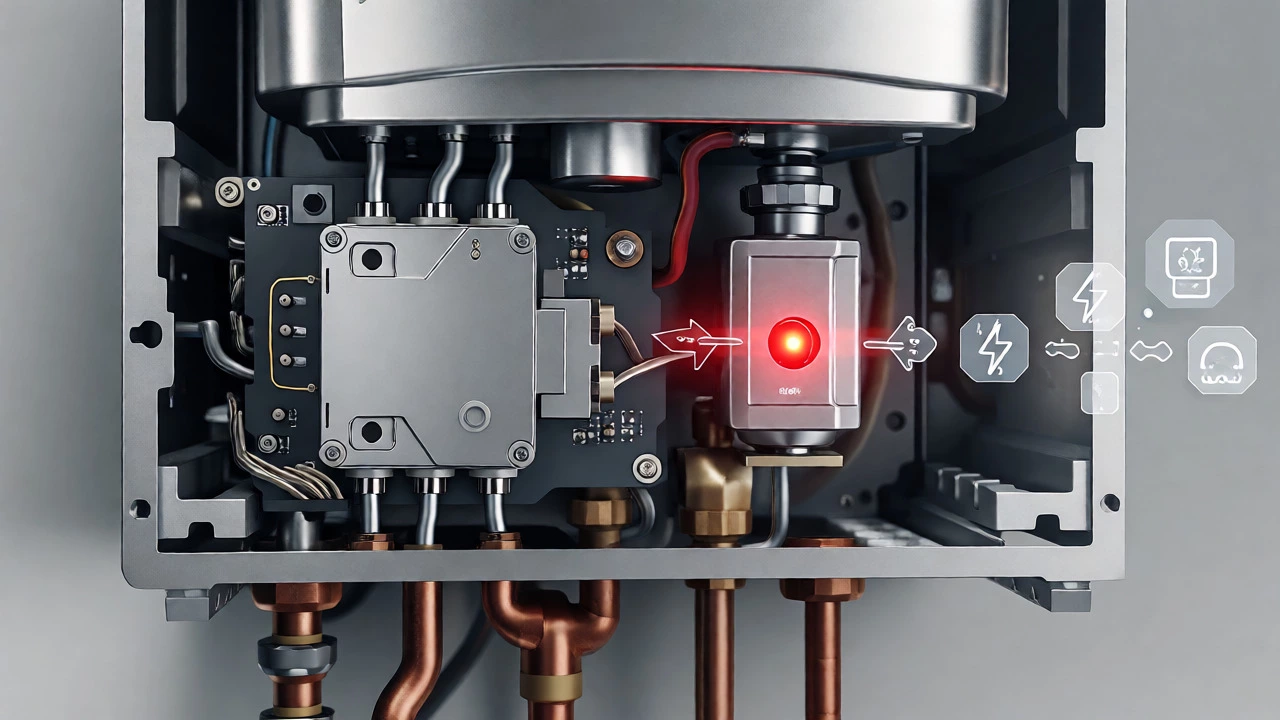 Cross-section of faulty gas boiler ignition