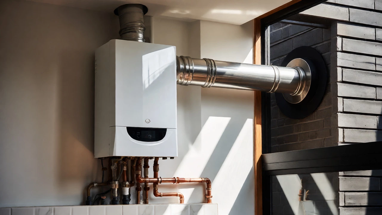 Modern white boiler installed on a kitchen wall